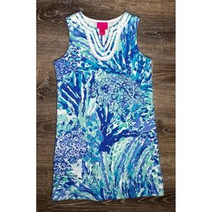 Lilly Pulitzer Girls Blue Sleeveless Shift Dress Preppy Coastal Size Large 8/10‎